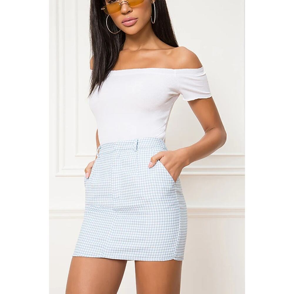 NWT Superdown Women's Blue Gingham Carter Mini Skirt Size Small
